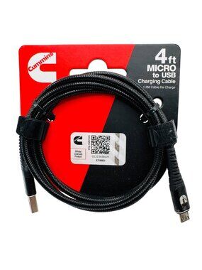 Cummins 4 Ft Micro To USB Charging Cable Braided Flex Steel Black